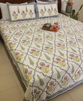 Jaipuri Jharookha | Bouquets with the Branch Bed Cover with 2 Pillow Cover Set - Moriyo Decor